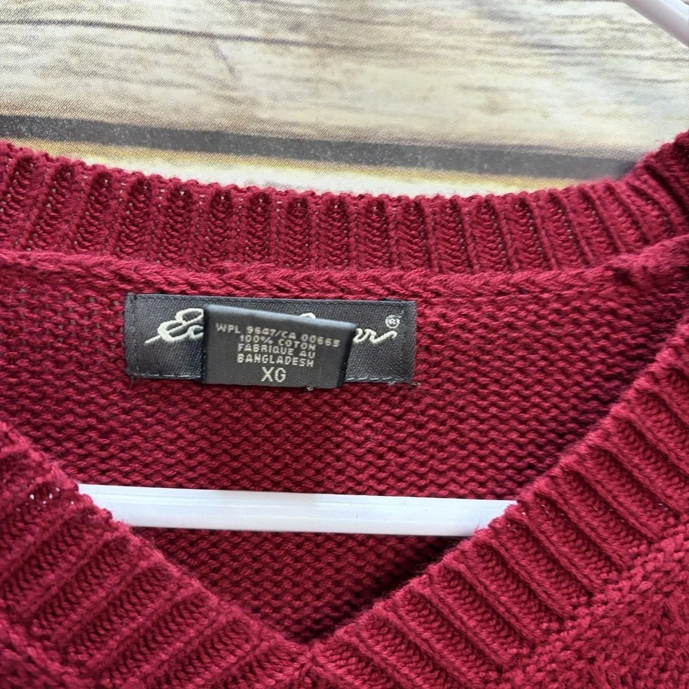 Eddie Bauer Sweater Men's XL Red Cotton Ribbed Knit Crew Neck Pullover Warm - Picture 4 of 8